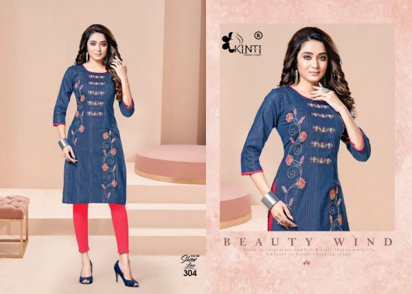 Kinti Silver Line 3 Designer Cotton Embroidery Kurti 